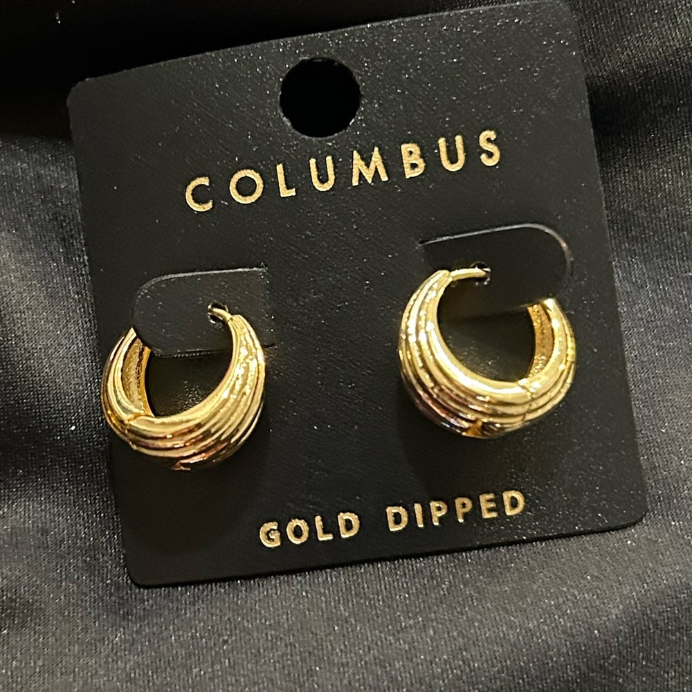 Gold Dipped Ribbed Circle Hoop Earrings